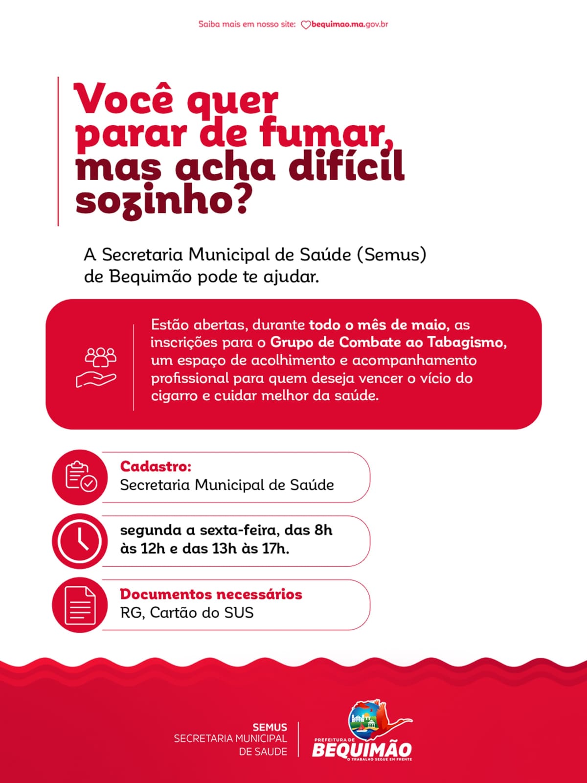 Prefeitura de Bequimão abre inscrições para Grupo de Combate ao Tabagismo